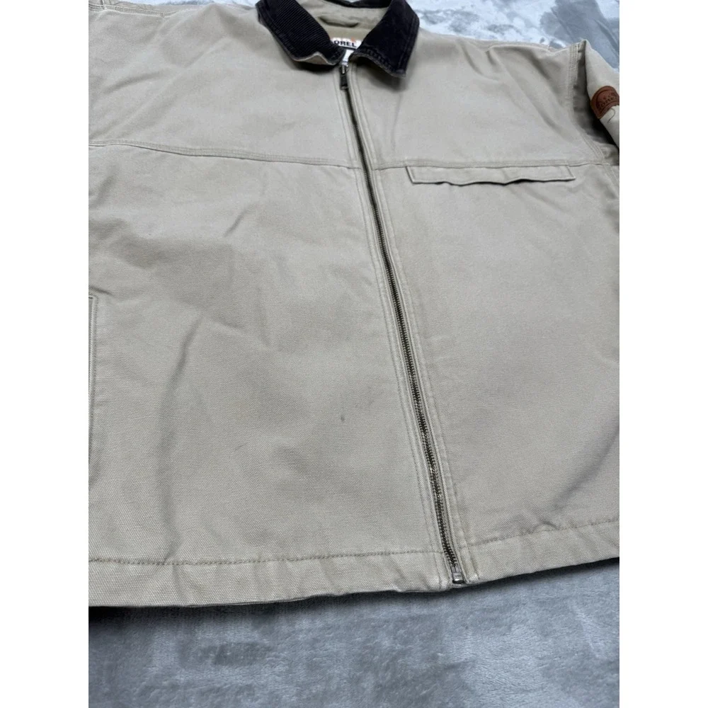 Vintage Sorel Canvas Jacket Mens XXL 2XL Beige Chore Coat Fleece Work 90s Y2K